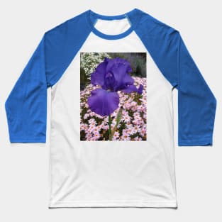 Iris Flower Indigo Blue with pink Daisies Baseball T-Shirt
